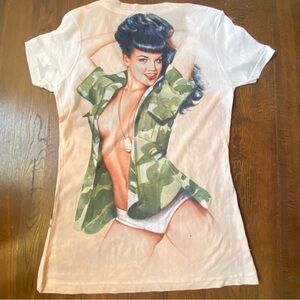 NWOT Olivia Special OP’s Artsy Bettie Paige Military Cotton V Neck Tee SZ M